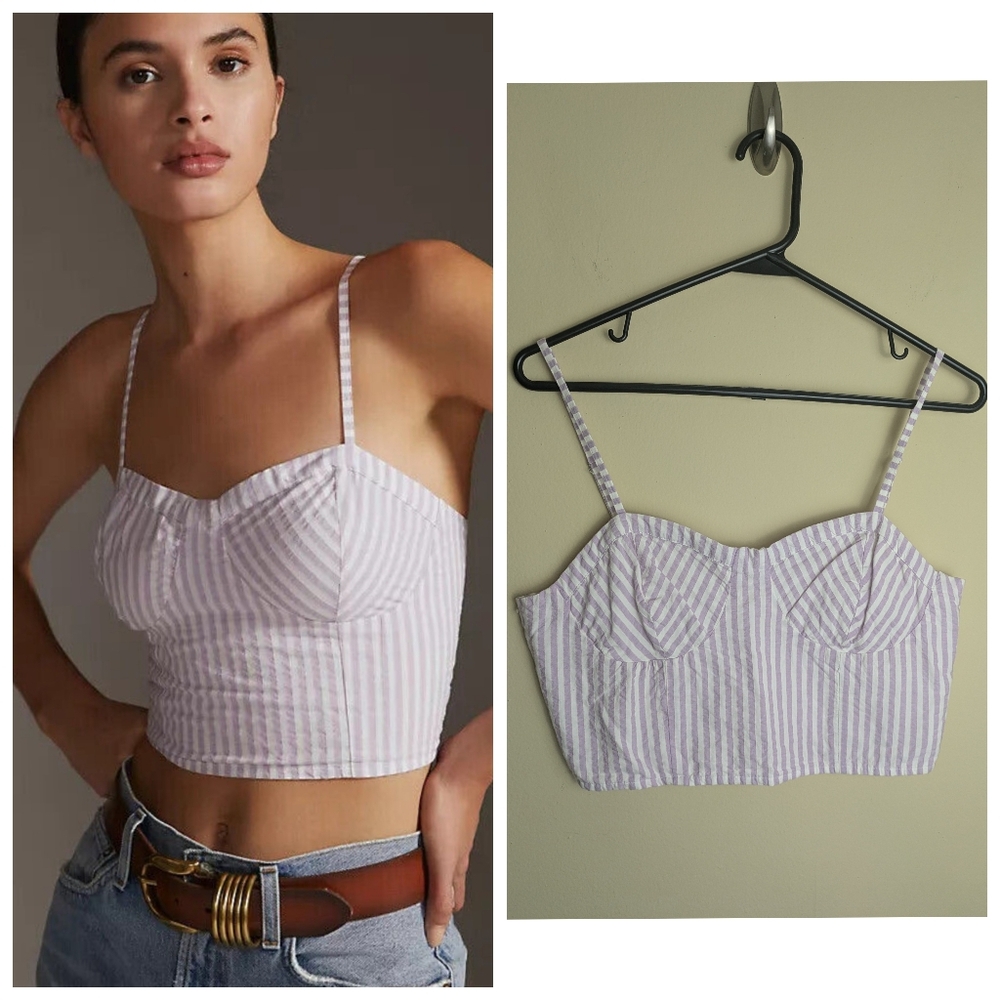 By Anthropologie purple striped crop top bustier